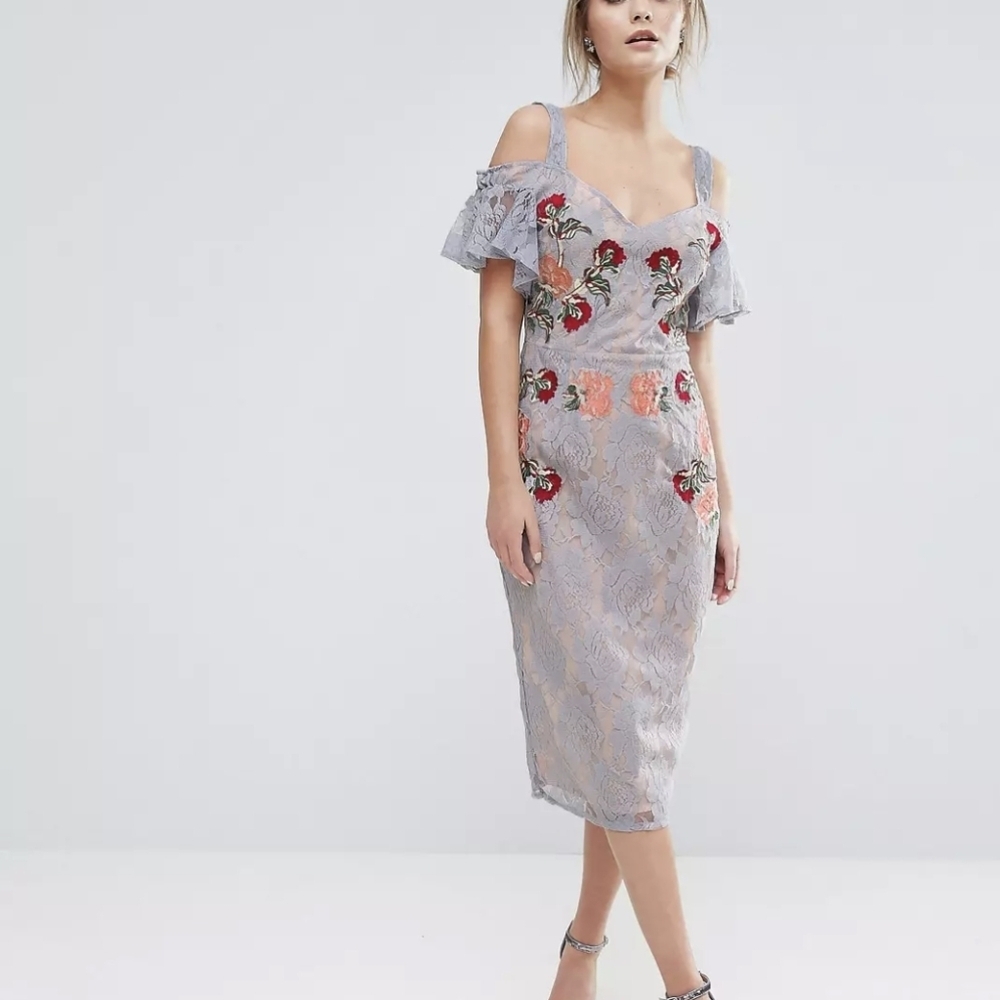 Hope & Ivy Embroidered Lace Midi Dress Size 4 NWT